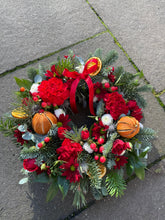 Load image into Gallery viewer, Red Fresh Flower Graveside Wreath | WINTER COLLECTION | FRESH FLOWERS IN FIFE | FESTIVE WREATH