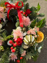 Load image into Gallery viewer, Pink Fresh Flower Graveside Wreath | WINTER COLLECTION | FRESH FLOWERS IN FIFE | FESTIVE WREATH