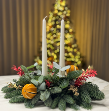 Load image into Gallery viewer, Double Candle Fresh Table Centrepieces | Winter Collection | fresh flowers (collect from shop only)