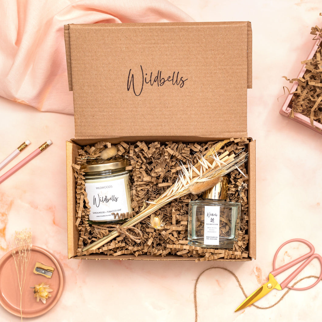 Home Fragrance Gift Box | Scottish Candle + Floral Reed Diffuser kit