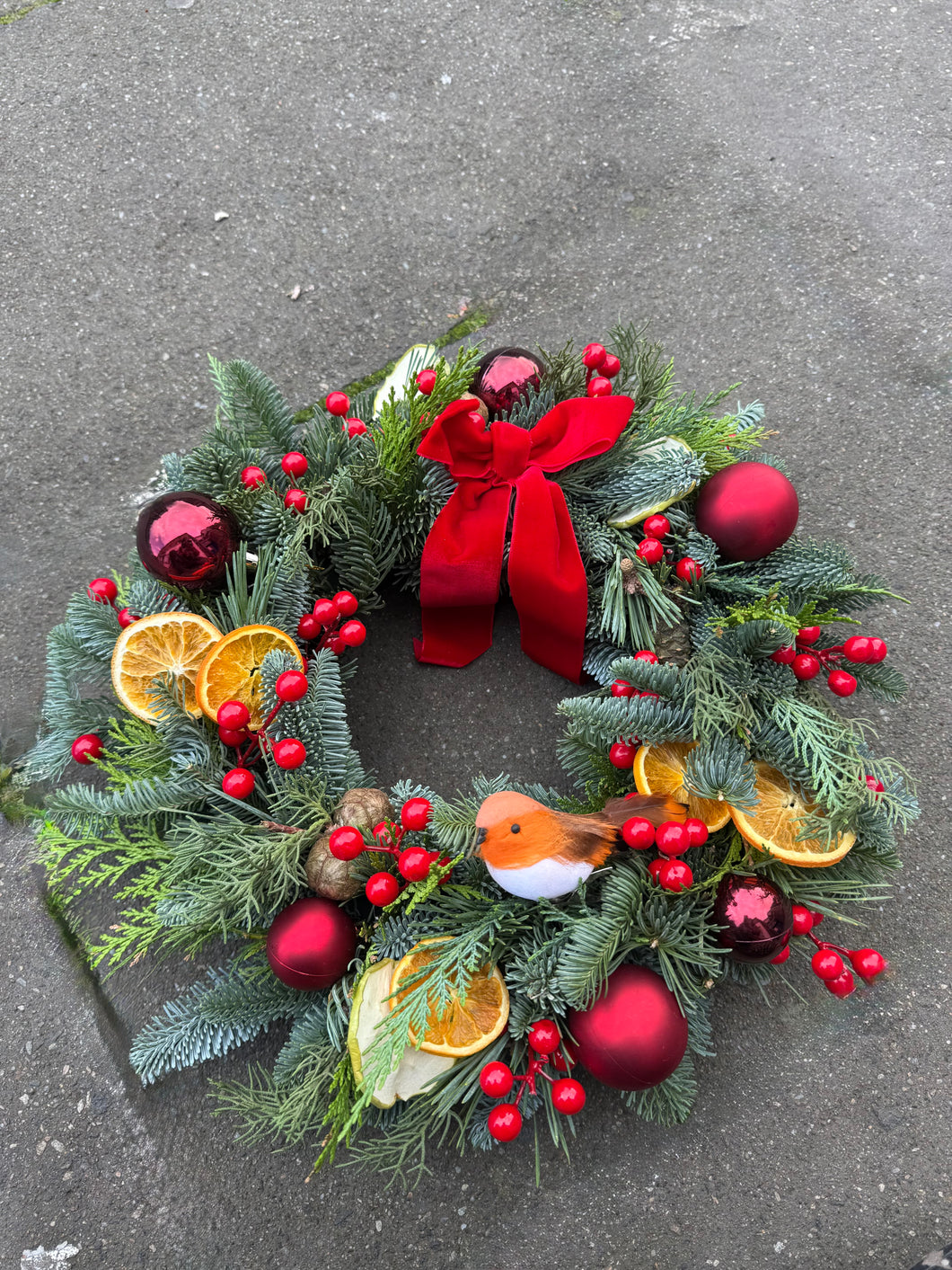 Red Fresh Foliage Graveside Wreath | WINTER COLLECTION | FRESH FLOWERS IN FIFE | FESTIVE WREATH