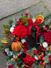 Load image into Gallery viewer, Red Fresh Flower Graveside Wreath | WINTER COLLECTION | FRESH FLOWERS IN FIFE | FESTIVE WREATH
