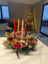 Load image into Gallery viewer, Quadruple Candle Fresh Table Centrepieces | Winter Collection | fresh flowers (collect from shop only)
