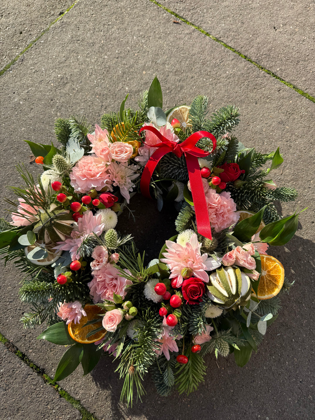 Pink Fresh Flower Graveside Wreath | WINTER COLLECTION | FRESH FLOWERS IN FIFE | FESTIVE WREATH