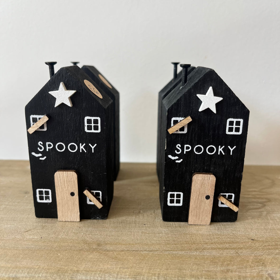 8cm BLACK HALLOWEEN HOUSE BLOCK | Autumn Home Decor