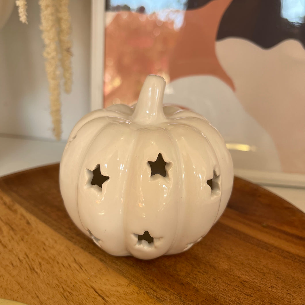 LED CERAMIC PUMPKIN, WHITE 8CM | Autumn Home Decor