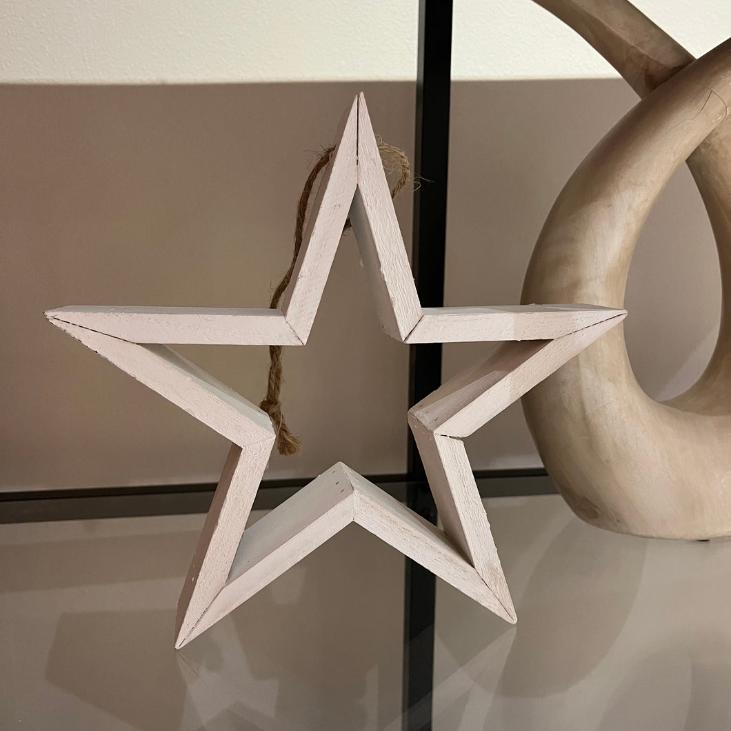 WHITE HANGING WOODEN STAR 22CM | WINTER COLLECTION