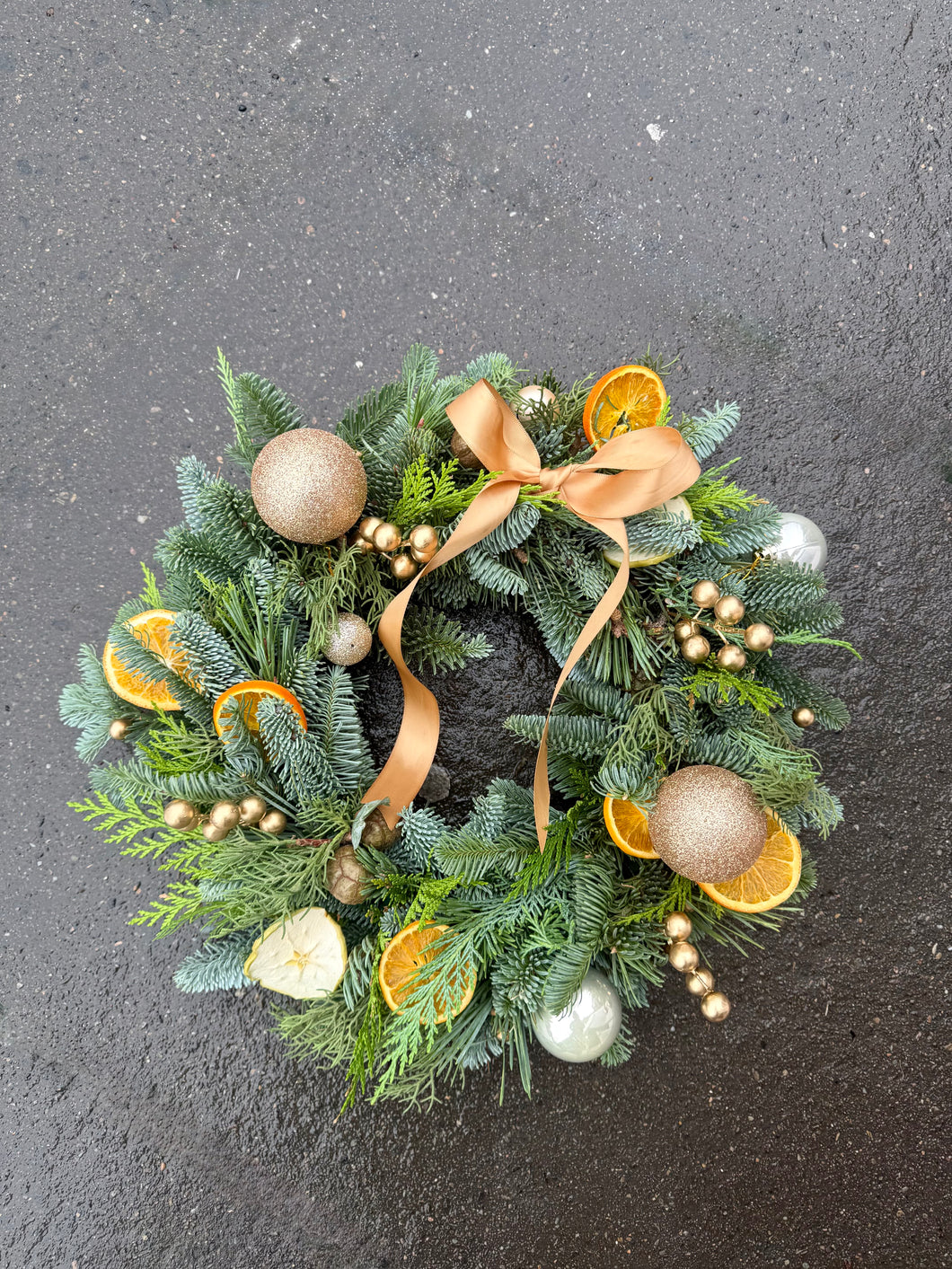Gold Fresh Foliage Graveside Wreath | WINTER COLLECTION | FRESH FLOWERS IN FIFE | FESTIVE WREATH