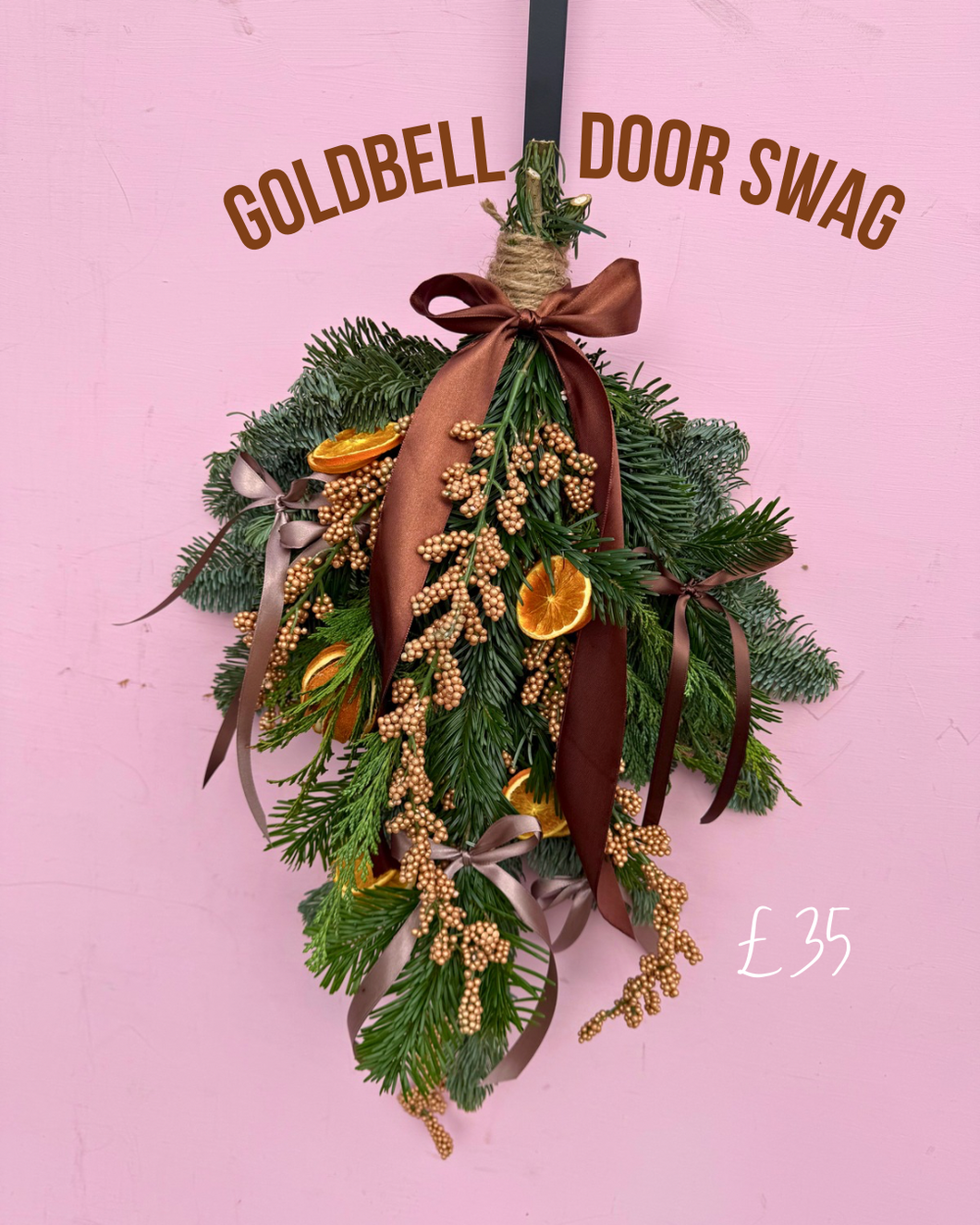 ‘GOLDBELL Door Swag’ Fresh Wreath | 2025 WINTER COLLECTION | FRESH FLOWERS IN FIFE