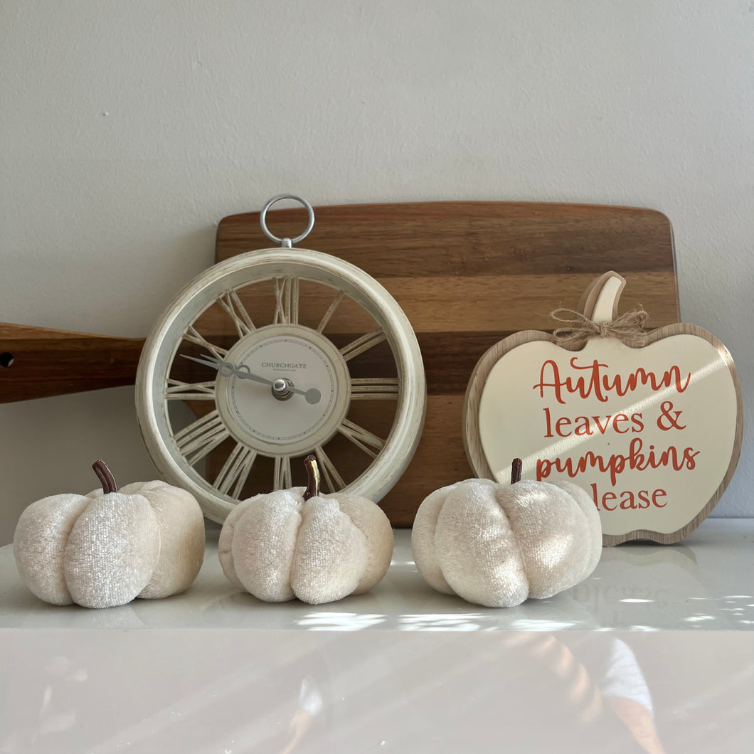 Velvet Pumpkin Trio White | Autumn Home Decor