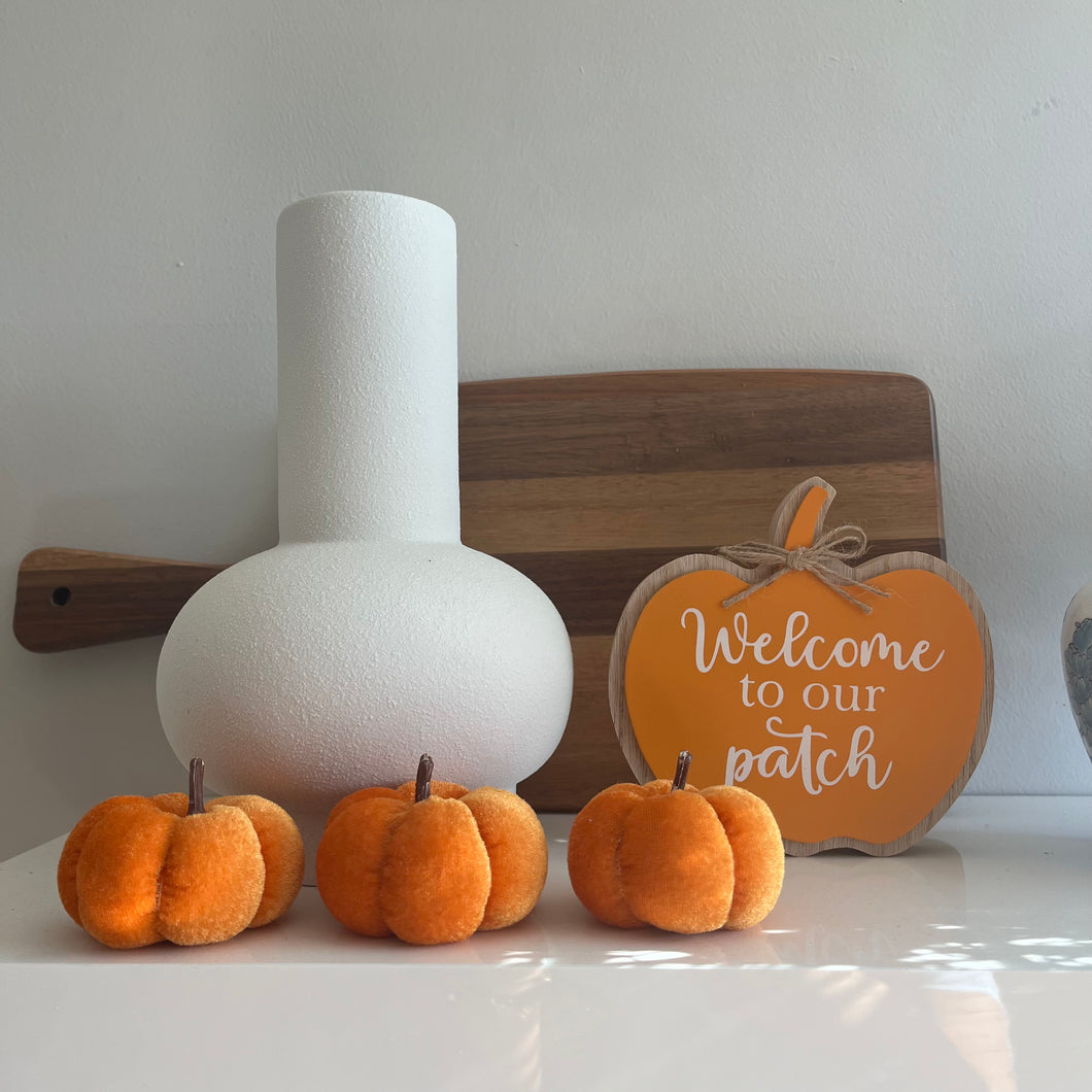 Velvet Pumpkin Trio Orange | Autumn Home Decor