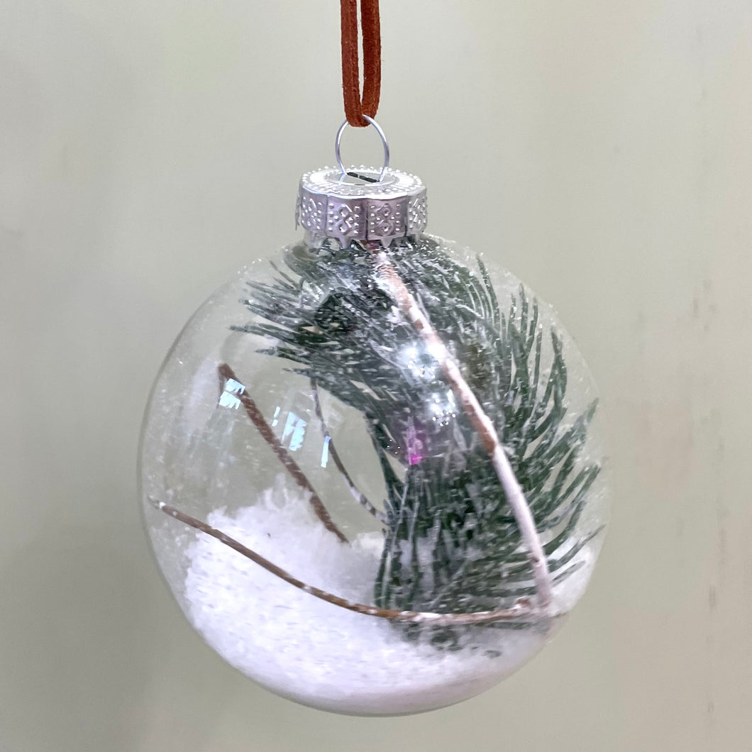 Snowy Foliage Glass Bauble | Christmas Bauble | Winter Collection